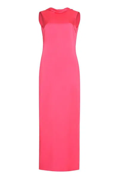 Versace Enver Satin Cocktail Dress With Draped Open Back In Tropical Pink
