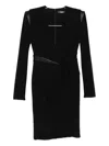 Versace Draped Long Sleeve Dress With Shoulder Pads In Black