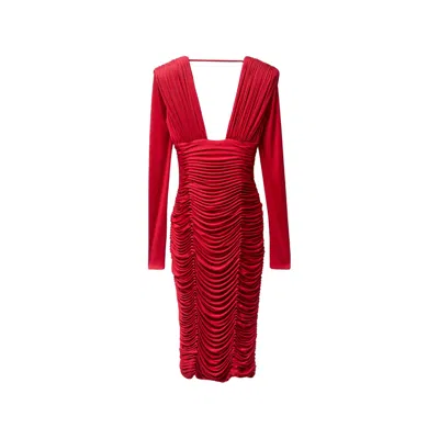 Versace Gathered Long-sleeve Midi Dress In Burgundy