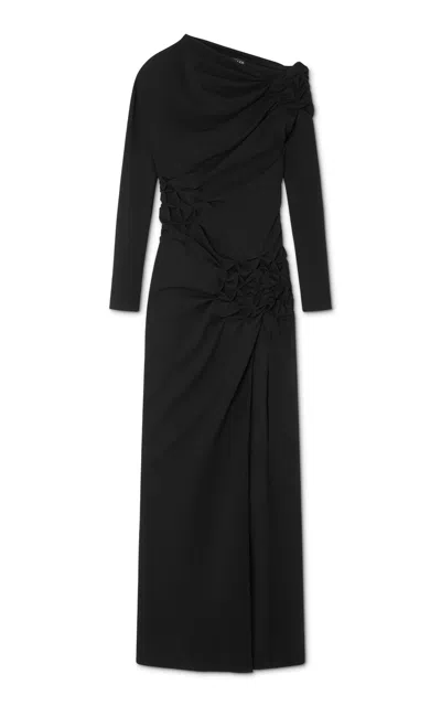 Versace Draped Stretch-knit Maxi Dress In Black
