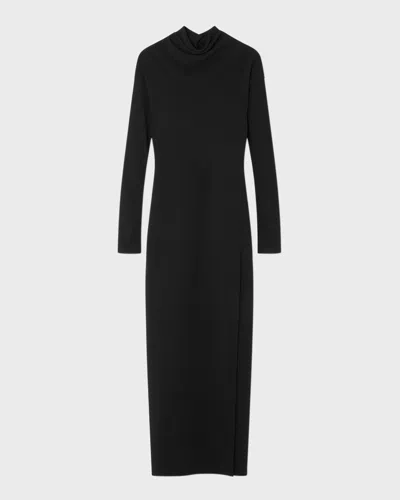 Versace Draped Turtleneck Long-sleeve Cady Gown In Black  