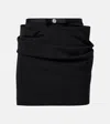 Versace Draped Virgin Wool Gabardine Miniskirt In Black