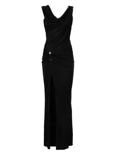 Versace Draped Viscose Dress In Black