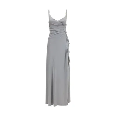 Versace Draped Viscose Jersey Dress In Gray