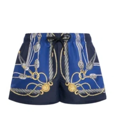 Versace 'nautical' Blue Smiwsuit Trunks With Barocco Motif