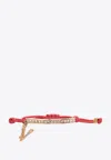 Versace Drawstring Bracelet With Logo Charm In Red