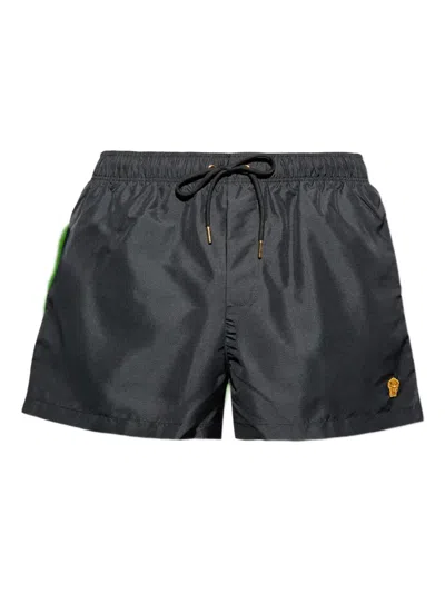 Versace Drawstring Logo-patch Swim Shorts In Black