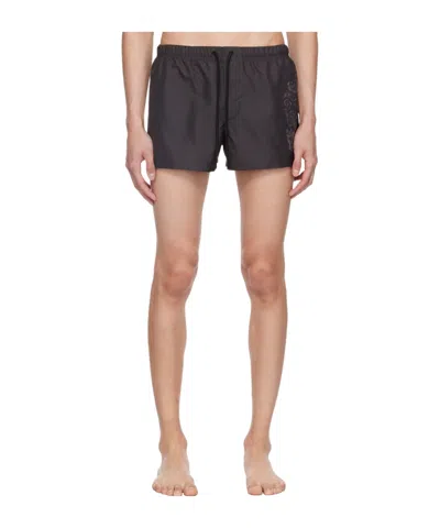 Versace Drawstring Logo Swimming Trunks In Black
