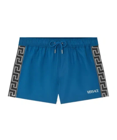Versace Drawstring Swim Shorts In Blue