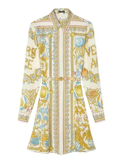 Versace Underwater Barocco Print Mini Shirt Dress In Multi