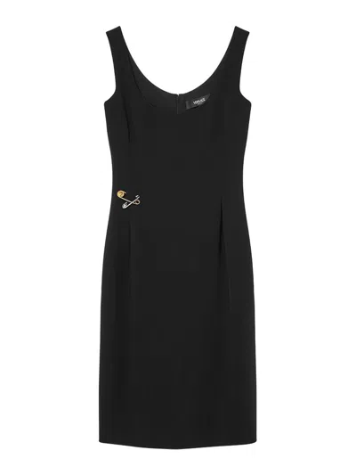 Versace Safety Pin Midi Dress In Black