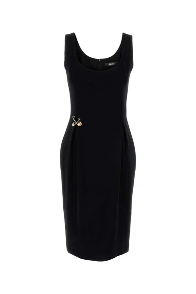 Versace Safety Pin Midi Dress In Black