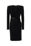 Versace Ruched Deep V-neck Mini Dress In Black