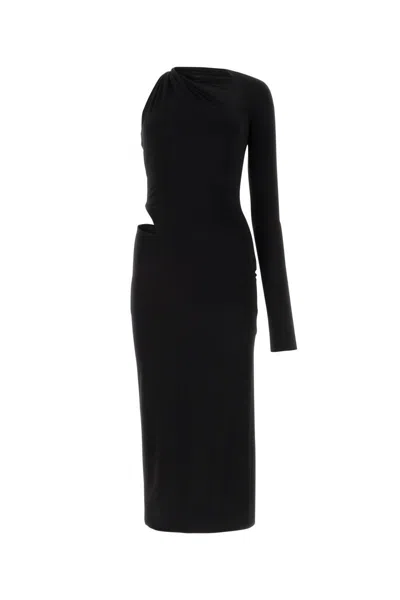 Versace Jersey One Sleeve Midi Dress In Black