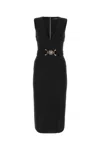 Versace Black Midi Dress With Criss-cross Belt And Medusa Buckle In Stretch Viscose Woman In Black