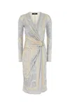 Versace Multicolor Coupe Des Dieux-print Midi Dress In Blue