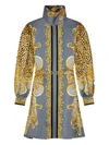 Versace Dress Cheetah Foulard On Silk Crepe Satin Lw Clothing In Gray