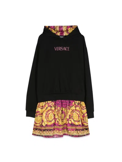 Versace Kids' Dress Fleece + Baroque Coconut Poly Twill + Logo Embroidery In Multicolour