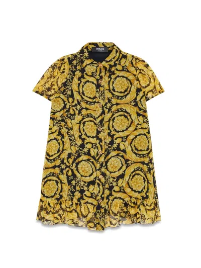 Versace Barocco Kids-print Silk Dress In Black
