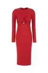 Versace Twisted Safety-pin Long-sleeve Jersey Midi Dress In Lipstick Red