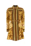 Versace Twill Shirt Dress Ornate Print In Brown