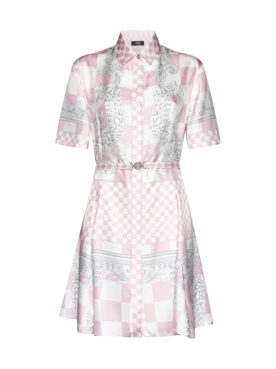 Versace Dress In Pastel Pink + White + Silver