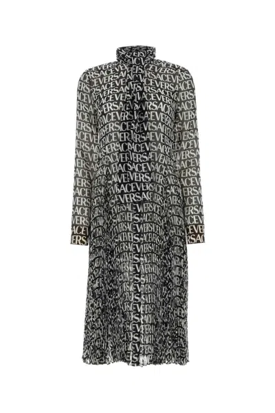 Versace Logo-print Silk-chiffon Midi Dress In Black