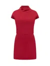 Versace Turtleneck Cap-sleeve Cady Slit Mini Dress In Red