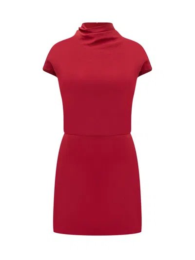Versace Turtleneck Cap-sleeve Cady Slit Mini Dress In Red