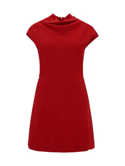 Versace Waist Fitted High Neckline Monochrome Dress In Red