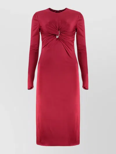 Versace Gathered Front T-shirt Dress With Decorative Brooch In Red