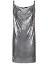 Versace Metallic Short Dress With Draped Neck In Silver
