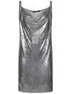 Versace Metallic Short Dress With Draped Neck In Silver