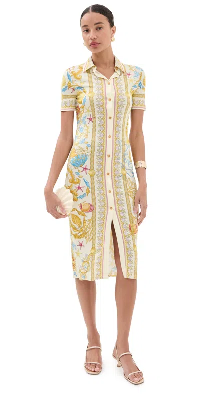 Versace Dress Underwater Barocco Foulard On Responsible Viscose Liquid Jersey Dress Eggshell/multicolor