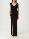 Versace Asymmetric Neck Viscose Long Dress In Black
