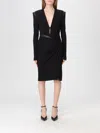 Versace Draped Long Sleeve Dress With Shoulder Pads In Black