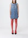 Versace Women Blue Sleeveless Buttoned Mini Dress, M Luxury Dresses For Women Darveys In Blue