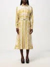 Versace Baroque Coupe De Deaux Silk Long-sleeve Belted Midi Shirtdress In Gold