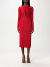 Versace Twisted Safety-pin Long-sleeve Jersey Midi Dress In Red