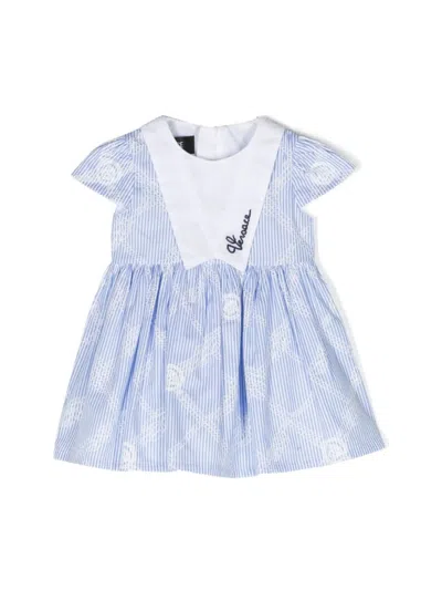Versace Babies' Girls Blue Striped Cotton Sailor Dress In White