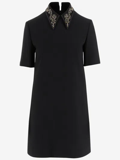 Versace Dress With Appliqués On The Collar In Black