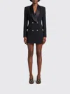 Versace Satin Trim Stretch Wool Jacket Minidress In Black
