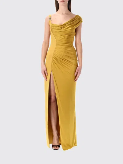 Versace Medusa 95 Hardware Draped Viscose Dress In Yellow