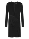 Versace Ruched Deep V-neck Mini Dress In Black