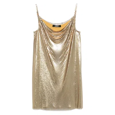 Versace Sequin Embellished Strappy Mini Dress In Gold