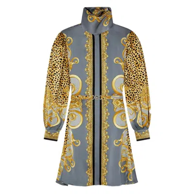 Versace Silk Animal-print Dress In Gray