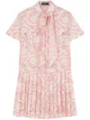 Versace Barocco Athena Pleated Minidress In Pink