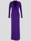 Versace Cowl-neck Draped Satin Gown In Purple