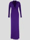 Versace Cowl-neck Draped Satin Gown In Purple