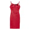 Versace Leather Corset Long Dress In Red